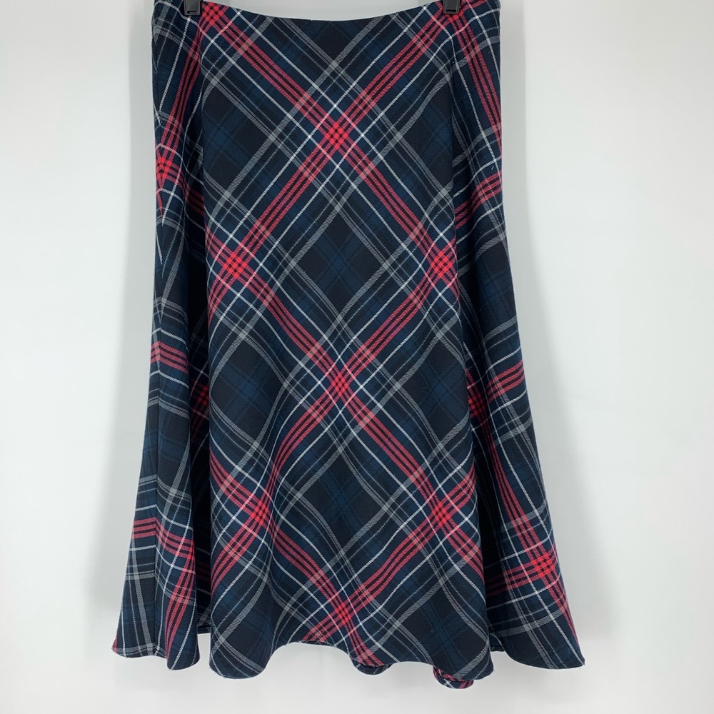Evan Picone Maxi Skirt Plaid Navy Blue/Pink